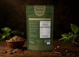 Back view of Indian Lab spice pouch showing nutrition facts, ingredients, and premium resealable packaging.