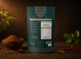 Back view of Indian Lab spice pouch showing nutrition facts, ingredients, and premium resealable packaging.