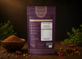 Back view of Indian Lab spice pouch showing nutrition facts, ingredients, and premium resealable packaging.