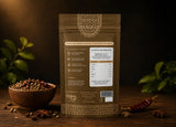 Back view of Indian Lab spice pouch showing nutrition facts, ingredients, and premium resealable packaging.