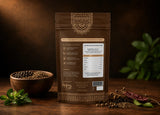 Back view of Indian Lab spice pouch showing nutrition facts, ingredients, and premium resealable packaging.