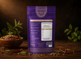 Back view of Indian Lab spice pouch showing nutrition facts, ingredients, and premium resealable packaging.