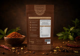 Back view of Indian Lab spice pouch showing nutrition facts, ingredients, and premium resealable packaging.
